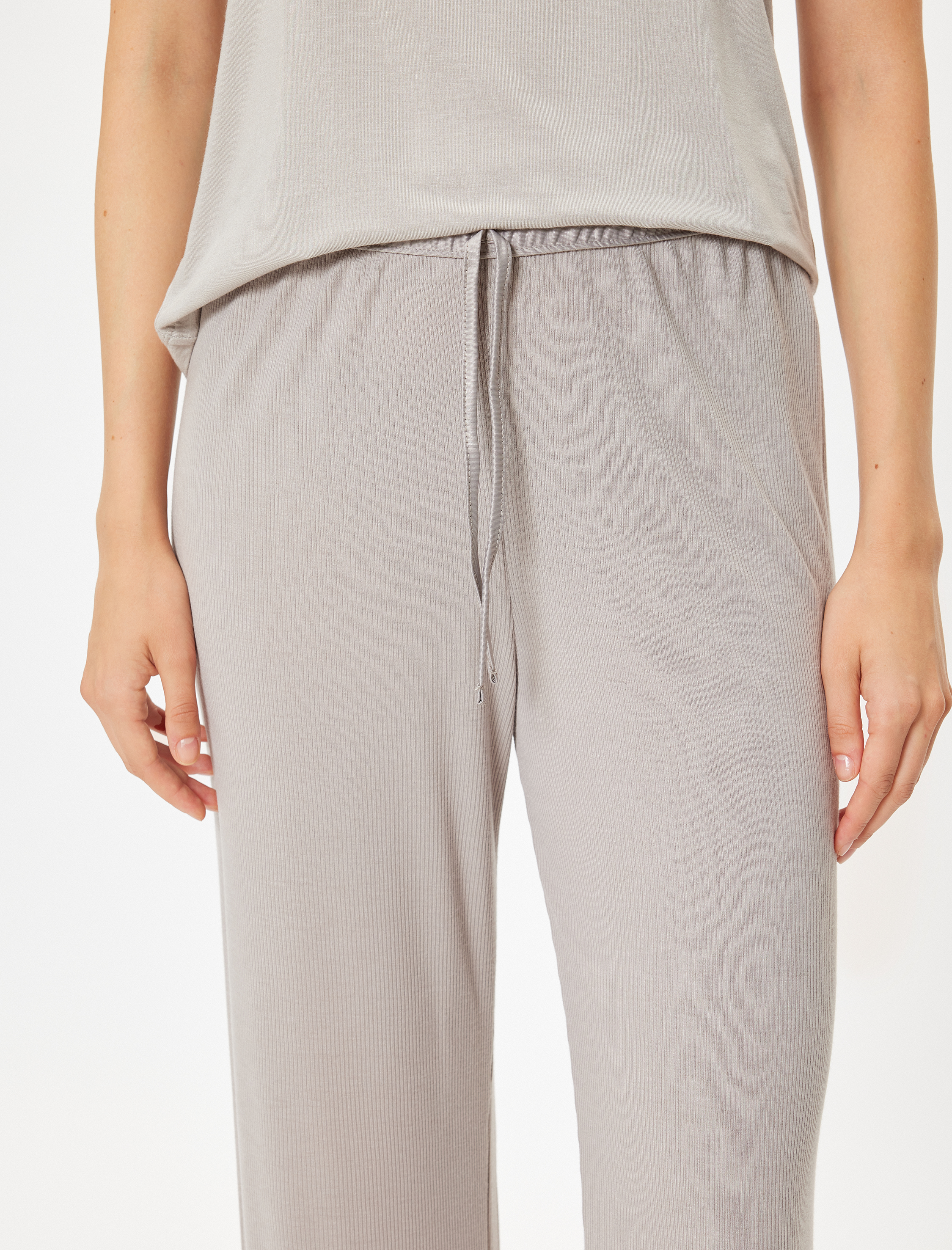   Pijama Altı Düz Bol Paça Bel Bağlamalı Rahat Kalıp