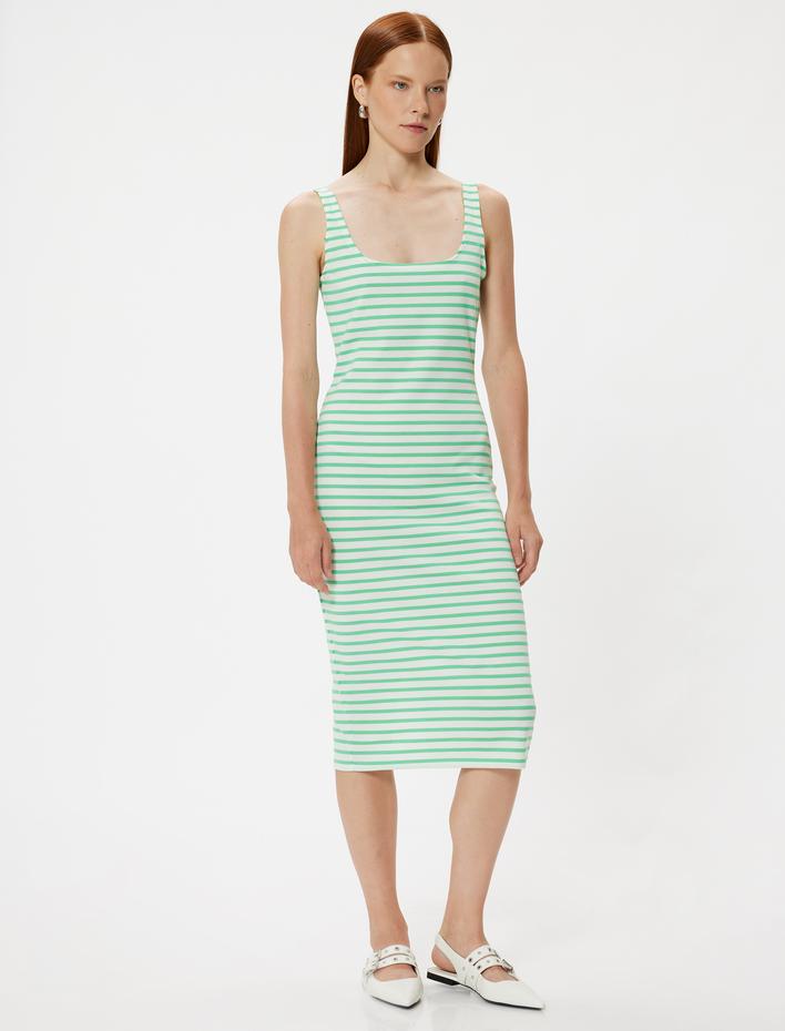  Midi Elbise Askılı U Yaka