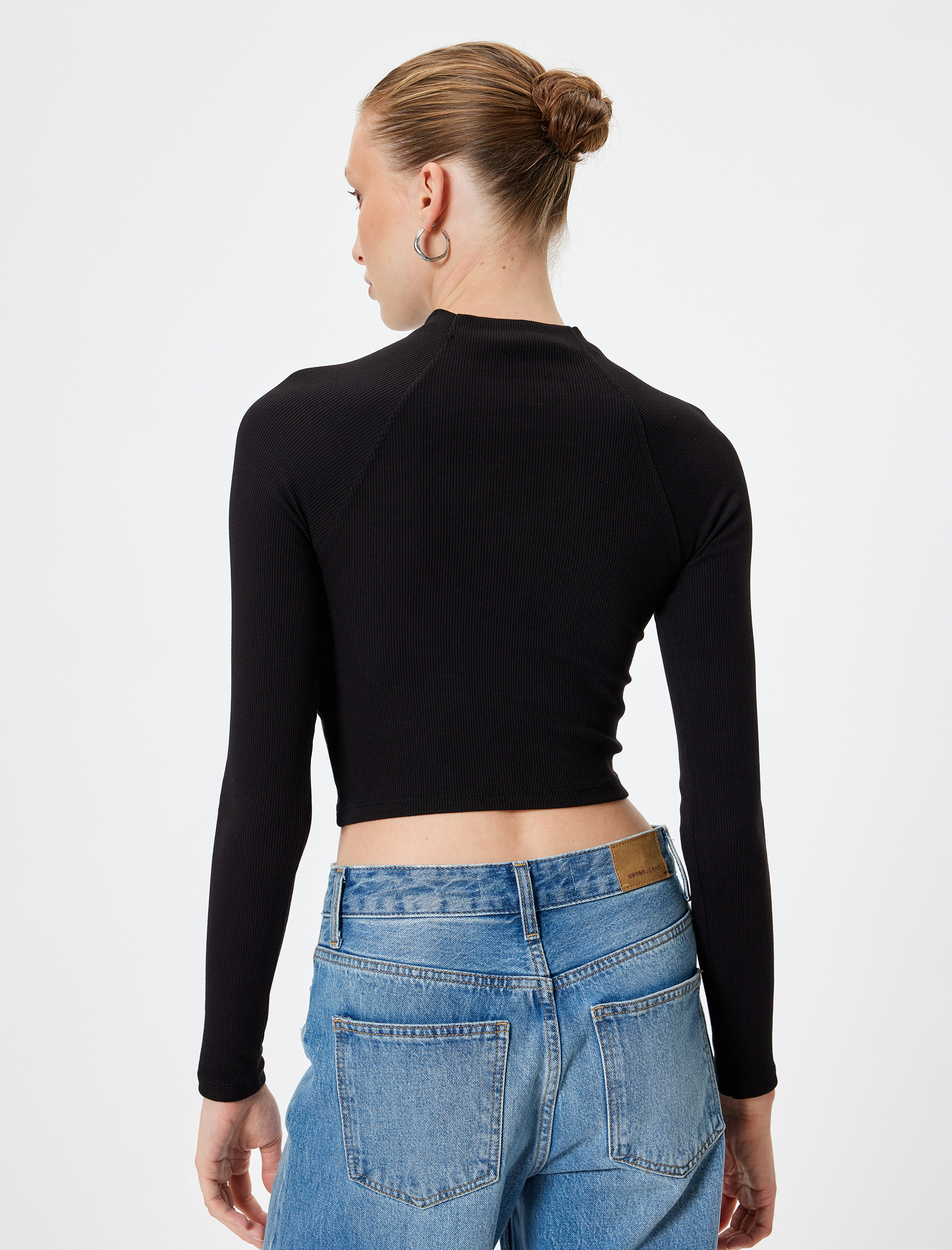   Dik Yaka Fitilli Body Uzun Kollu Slim Fit Pamuklu