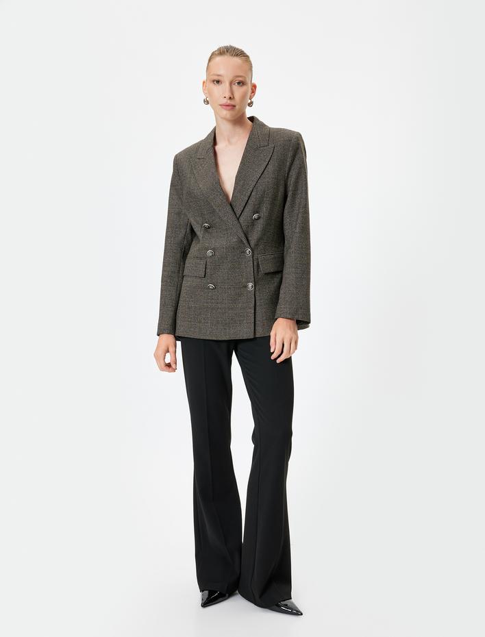  Blazer Ceket Kruvaze Kapaklı Cep Detaylı