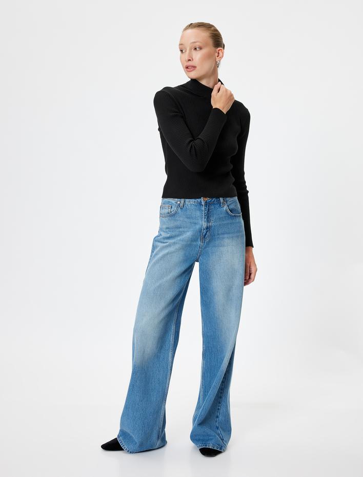  Basic Uzun Kollu Fitilli Triko Boğazlı Kazak