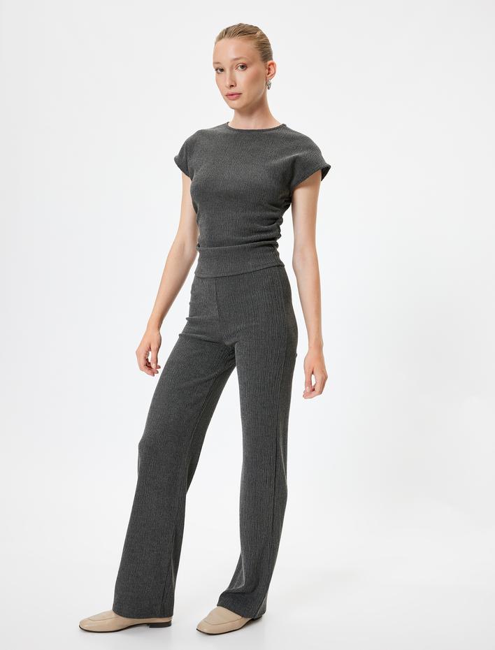  Standart Bel Dokulu Düz Paça Pantolon