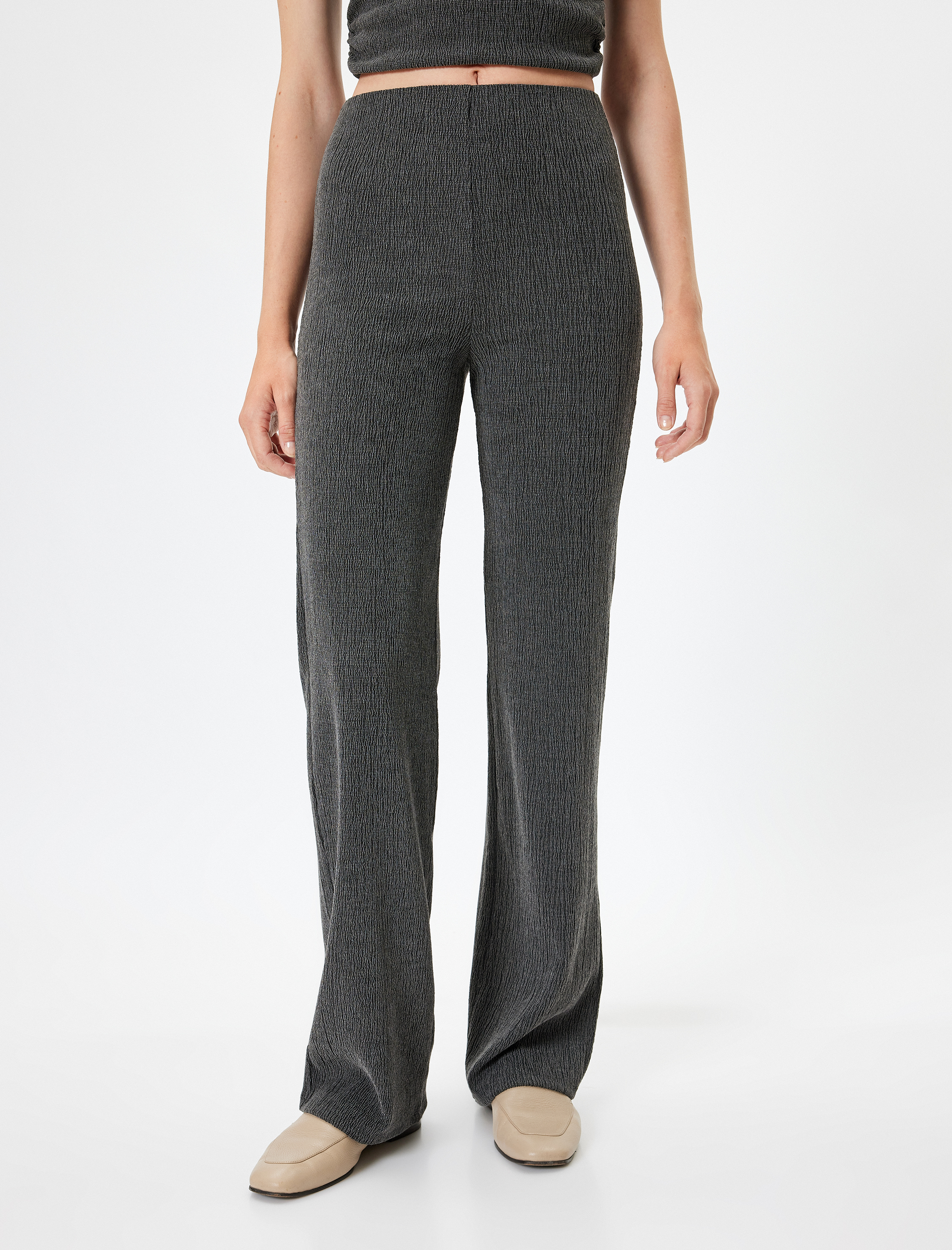   Standart Bel Dokulu Düz Paça Pantolon