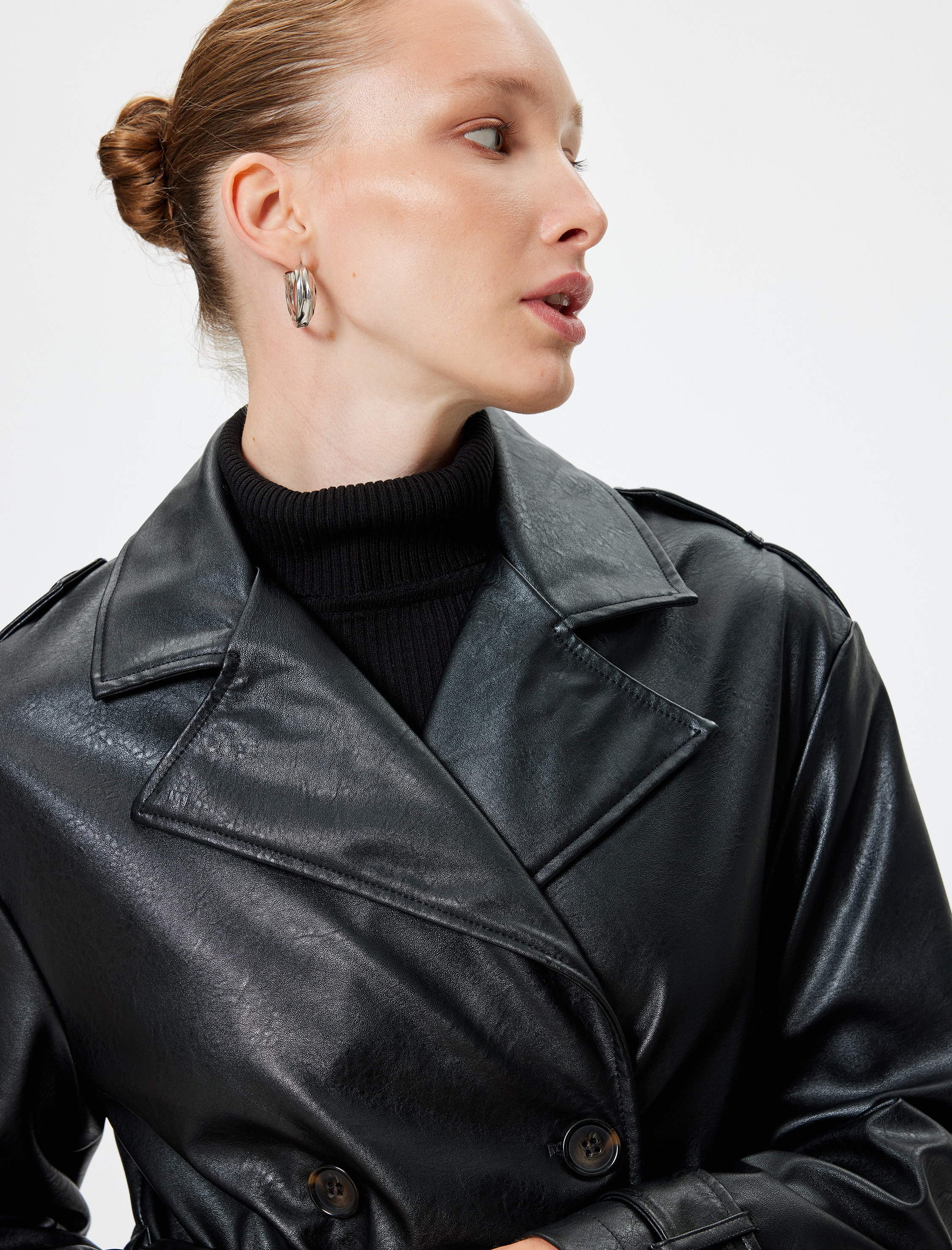   Cepli Kruvaze Uzun Suni Deri Trençkot