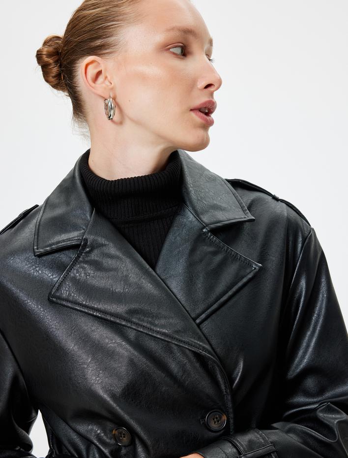  Cepli Kruvaze Uzun Suni Deri Trençkot