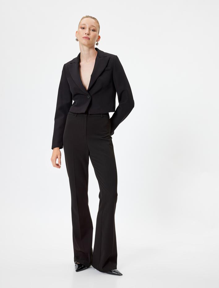  Düğmeli Kruvaze Crop Blazer Ceket