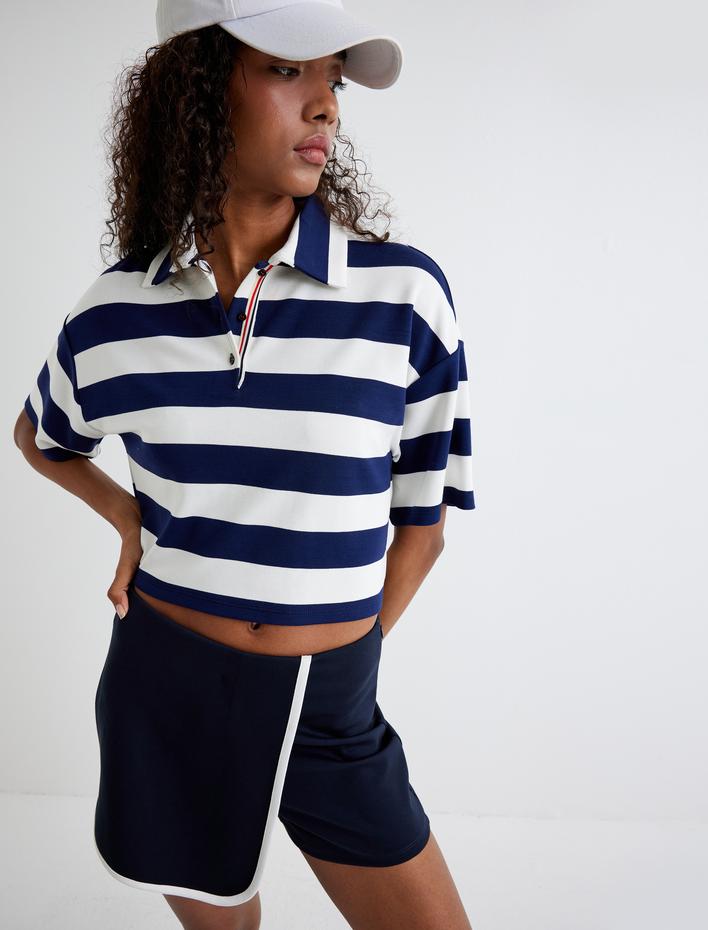  Kruvaze Kontrast Detaylı Mini Şort Etek