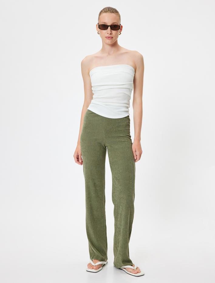  Standart Bel Dokulu Düz Paça Pantolon