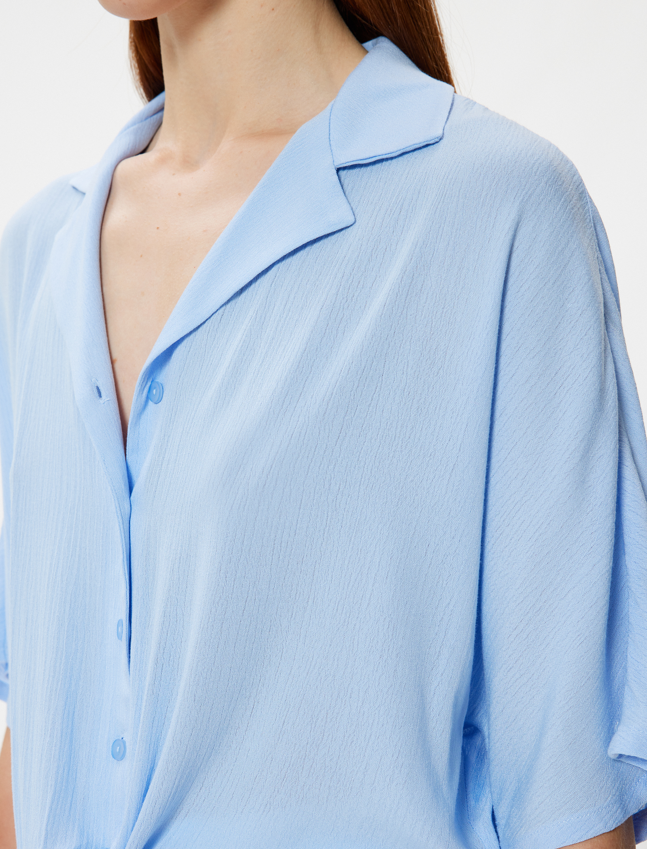   Önden Bağlama Detaylı Gömlek Kısa Kollu Ceket Yaka