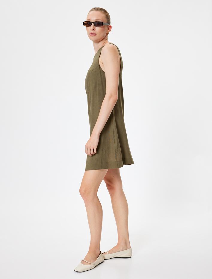  Kolsuz Mini Elbise Yuvarlak Yaka