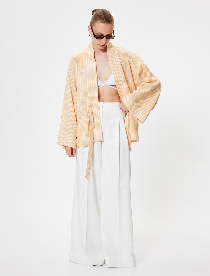  Oversize Kimono Geniş Kol Kuşak Detaylı