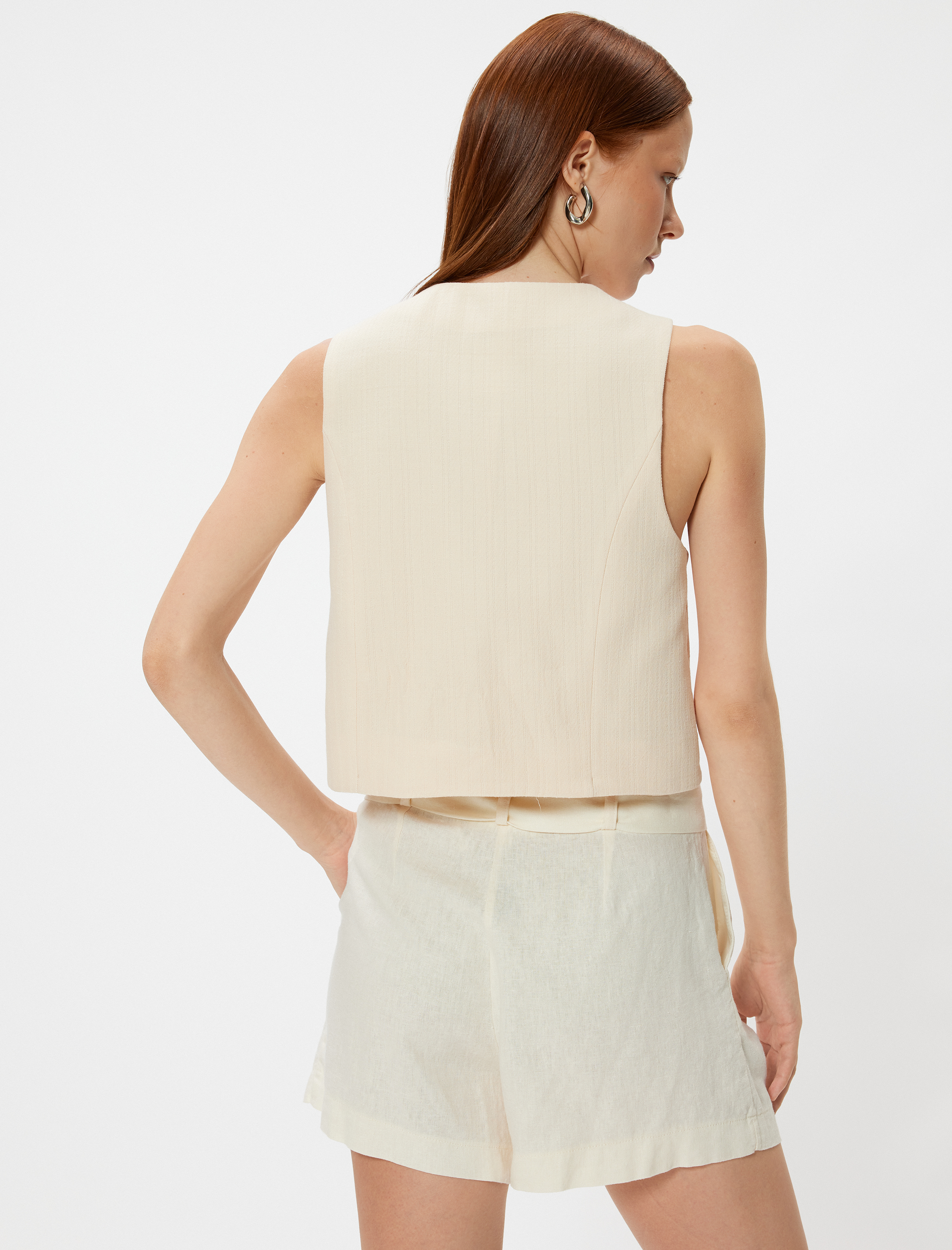   Önden Bağlama Detaylı Yelek Crop V Yaka