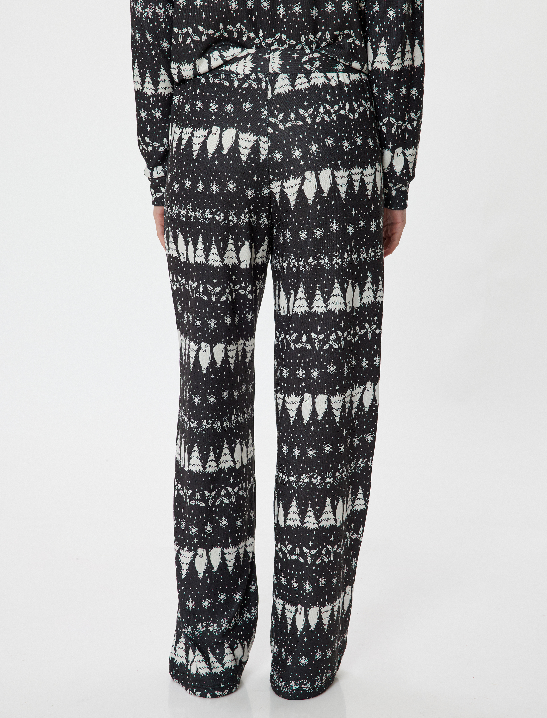 Düz Bol Paça Rahat Kalıp Yılbaşı Temalı Pijama Altı