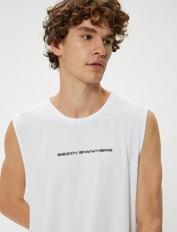  Arkası Baskılı Bisiklet Yaka Kolsuz Spor Atlet