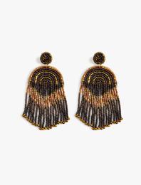 Etnik Küpe Boncuklu Çok Renkli Büyük Sallantılı