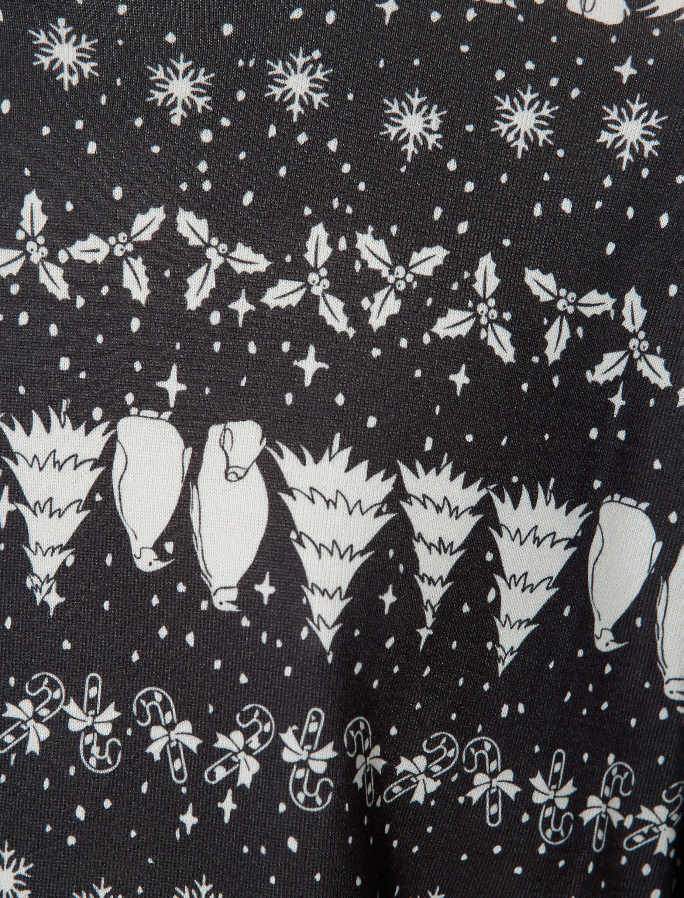 Baskılı Uzun Kollu Bisiklet Yaka Yılbaşı Temalı Pijama Üstü