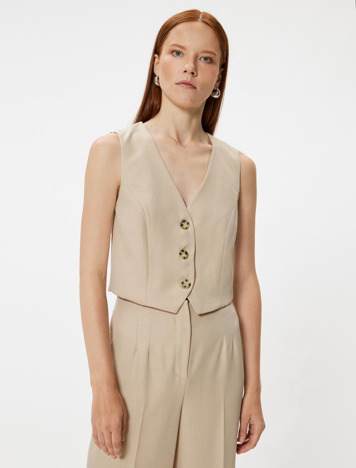  Yelek Düğmeli V Yaka Astarlı Slim Fit