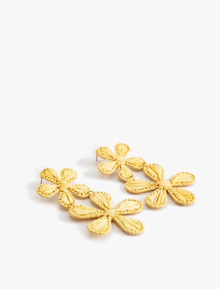 Kadın Çiçek Küpe Hasır Sallantılı