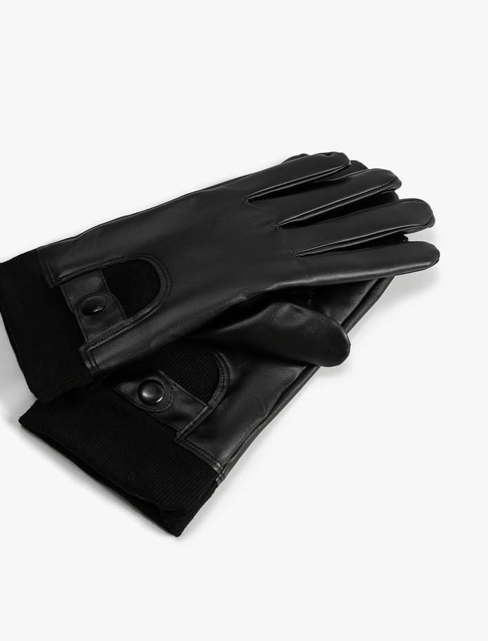 Erkek Suni Deri Eldiven Çıt Çıt Düğme Detaylı Polar Astarlı