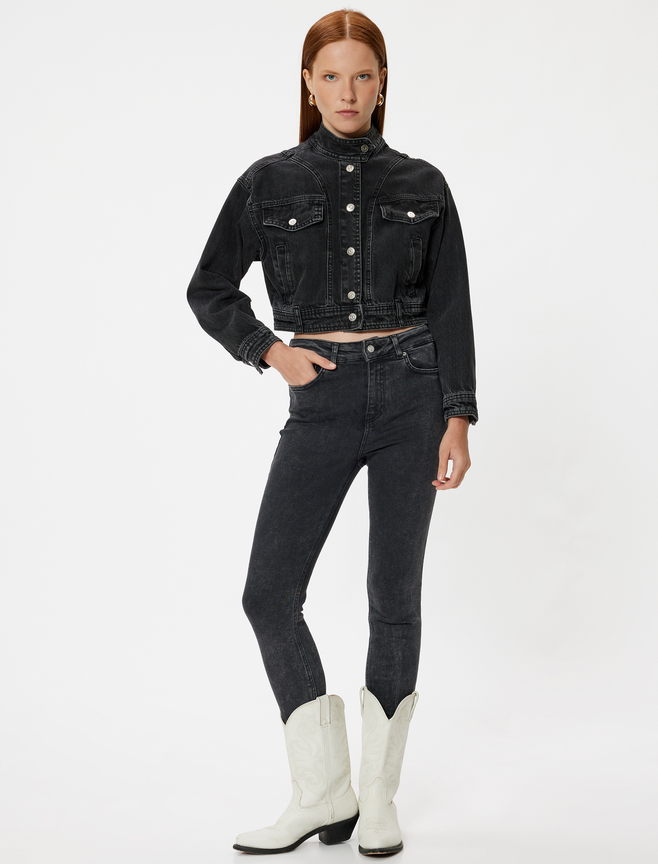   Yüksek Bel Kot Pantolon Skinny Fit Düğmeli - Carmen Jeans