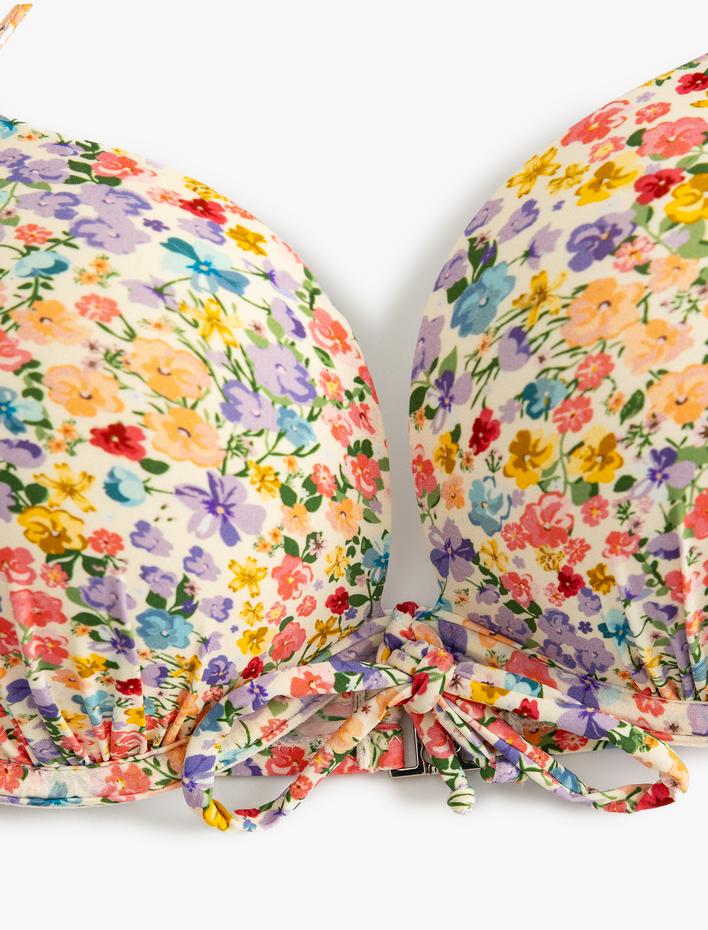  Koton X Sibil Çetinkaya - Çiçekli Push-Up Bikini Üstü Balenli Dolgulu Boyundan Bağlamalı