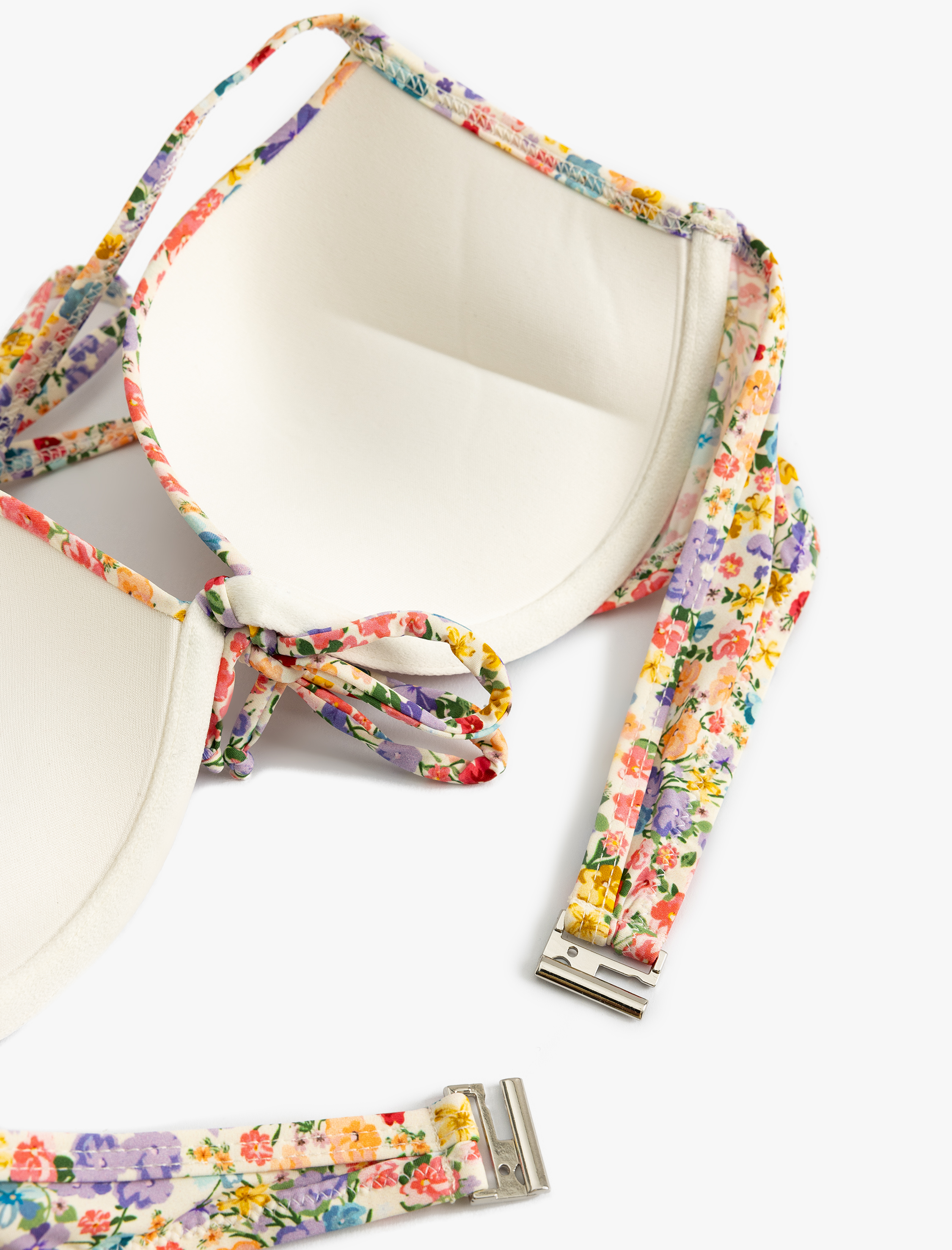   Çiçekli Push-Up Bikini Üstü Balenli Dolgulu Boyundan Bağlamalı