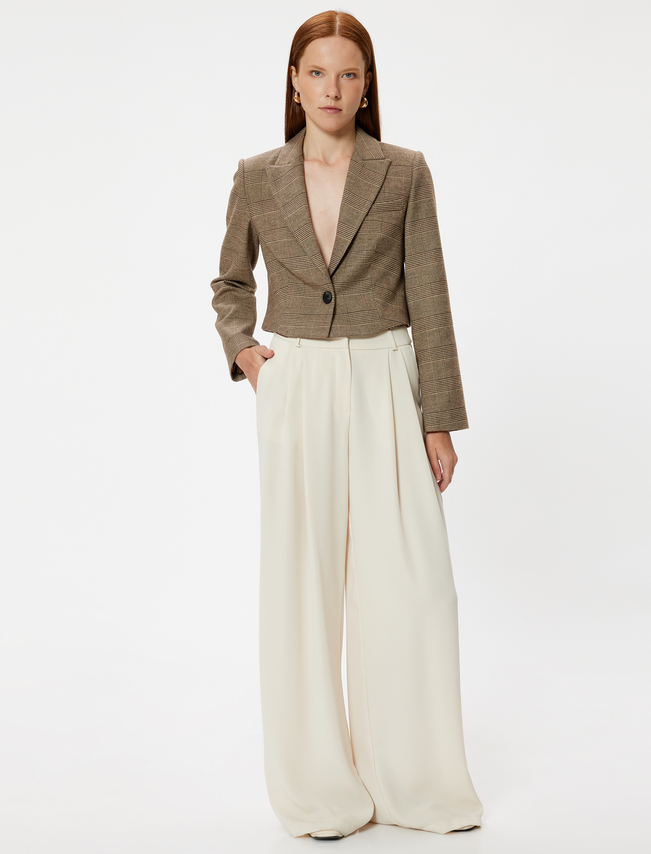   Crop Blazer Ceket Kruvaze Regular Fit