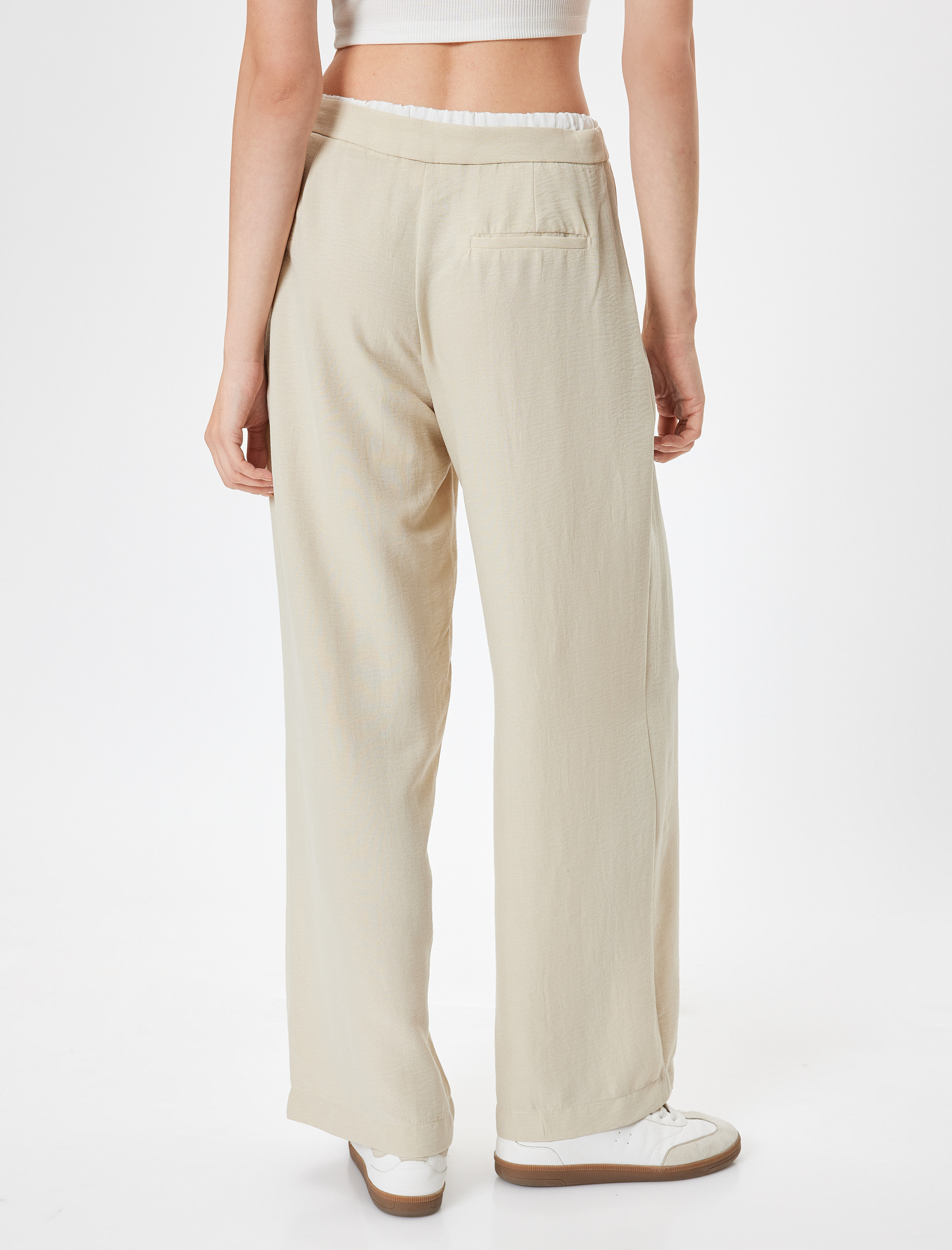   Bol Paça Pantolon Viskon Kumaş Cepli Beli Bağlamalı