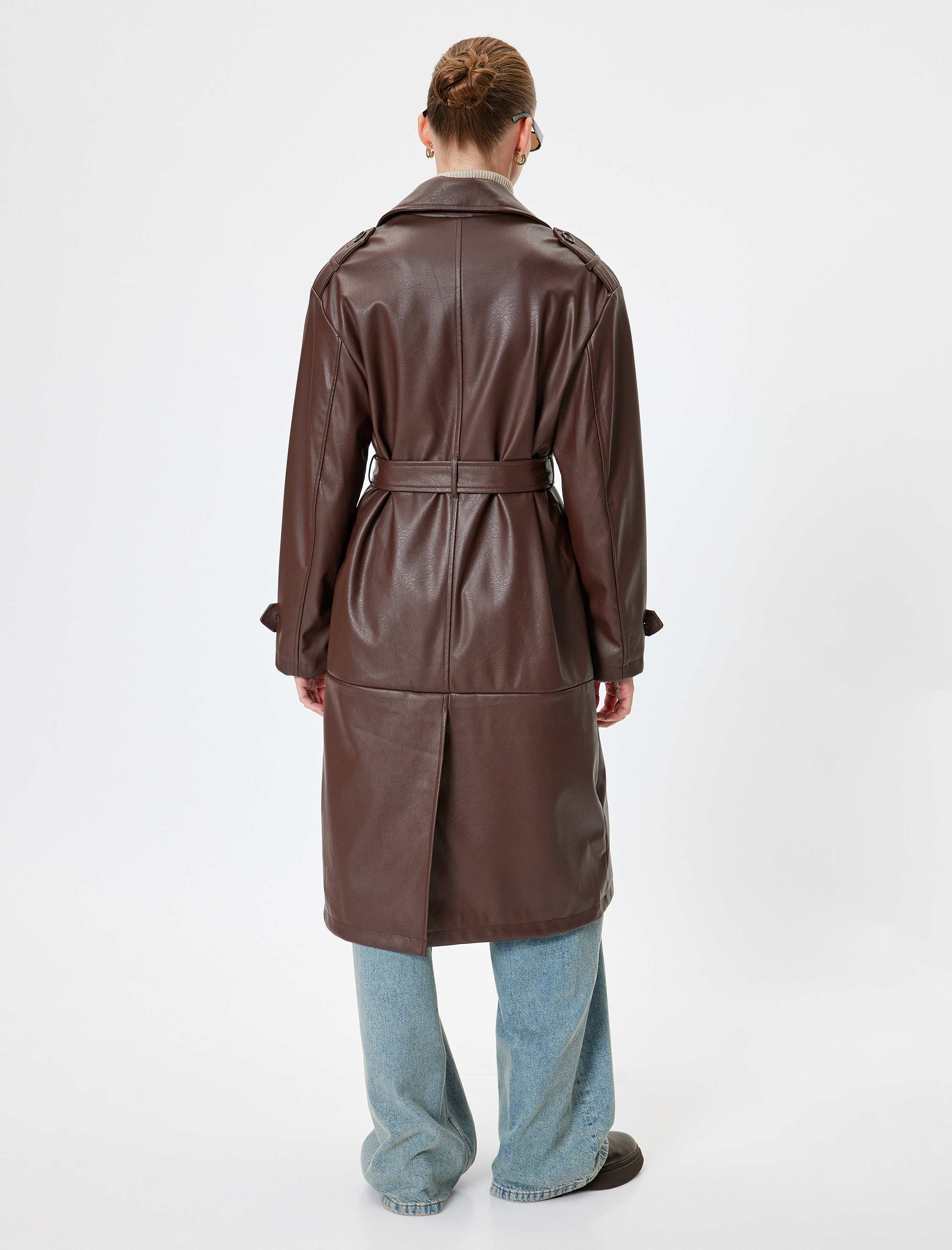   Cepli Kruvaze Uzun Suni Deri Trençkot