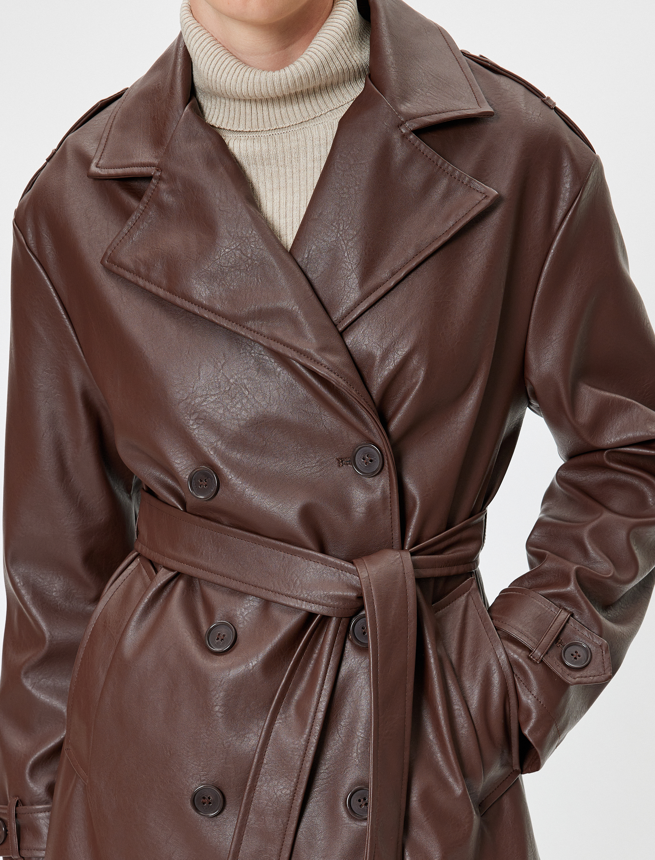   Cepli Kruvaze Uzun Suni Deri Trençkot