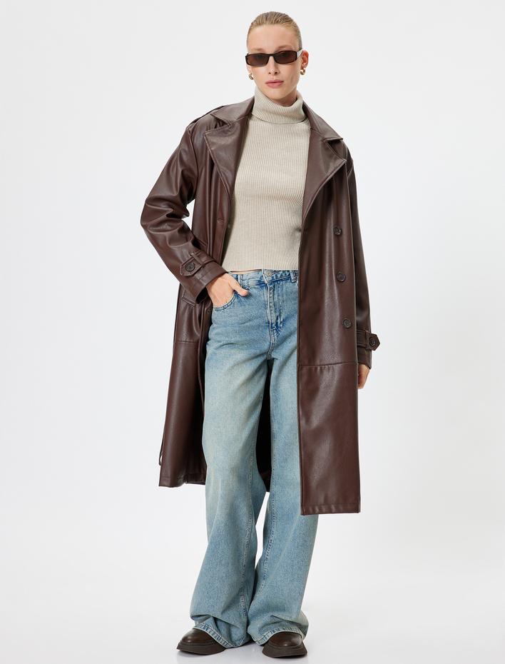  Cepli Kruvaze Uzun Suni Deri Trençkot