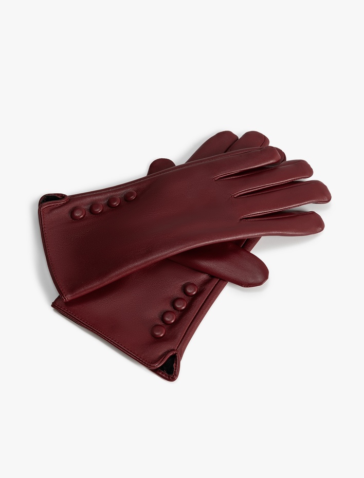 Kadın Eldiven Suni Deri Düğme Detaylı