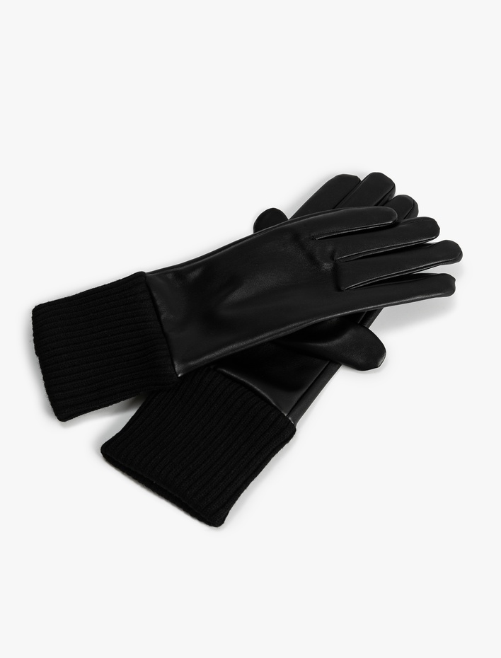 Kadın Eldiven Suni Deri Bilekleri Lastikli