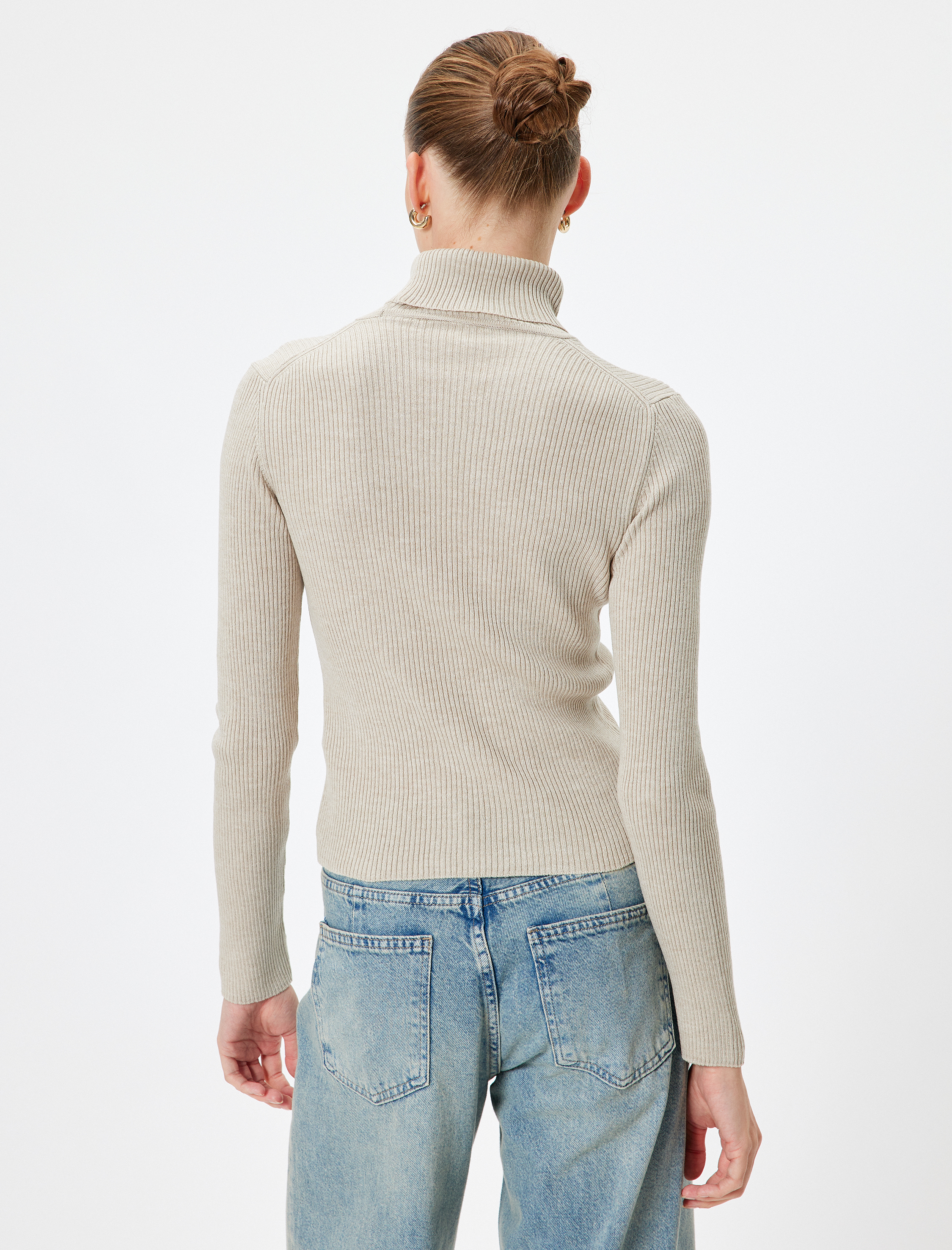   Basic Uzun Kollu Fitilli Triko Boğazlı Kazak