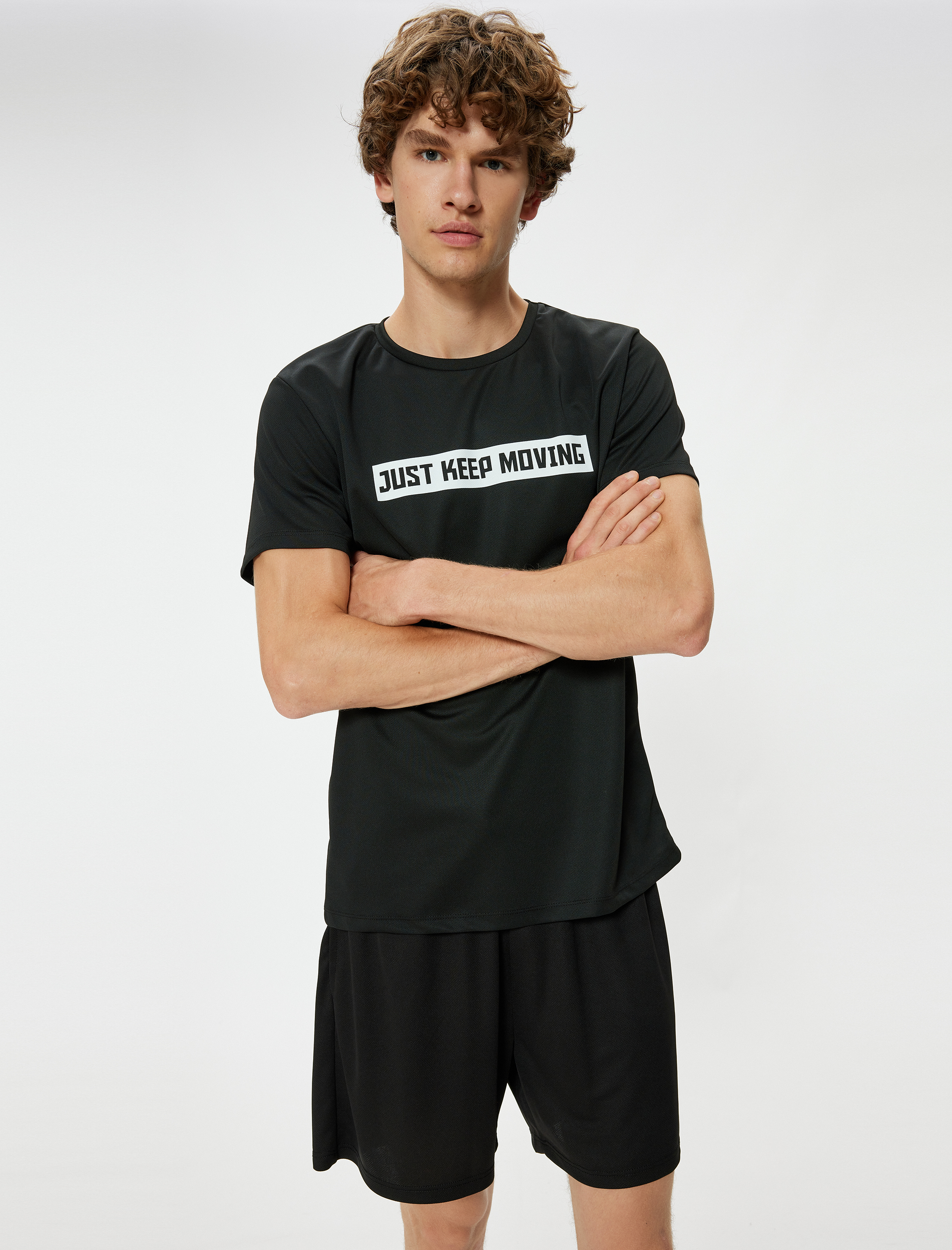   Spor Tişört Slogan Baskılı Bisiklet Yaka Kısa Kollu