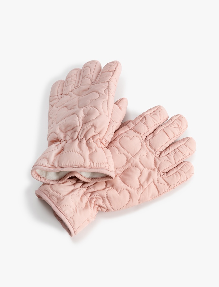 Kız Çocuk Eldiven Kalp Detaylı Kapitoneli