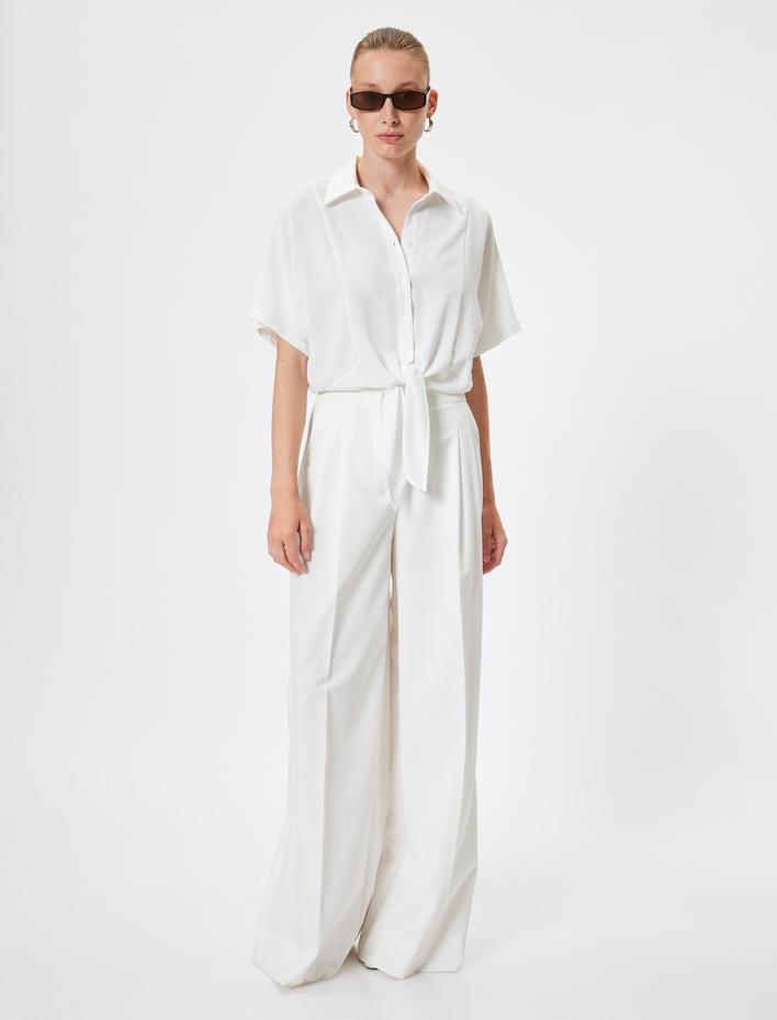  Crop Gömlek Önden Bağlama Detaylı Kısa Kollu Aerobin Kumaş