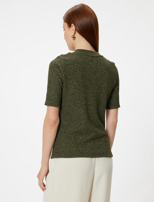 Apolet Detaylı Kısa Kollu Tişört Yuvarlak Yaka Slim Fit_3