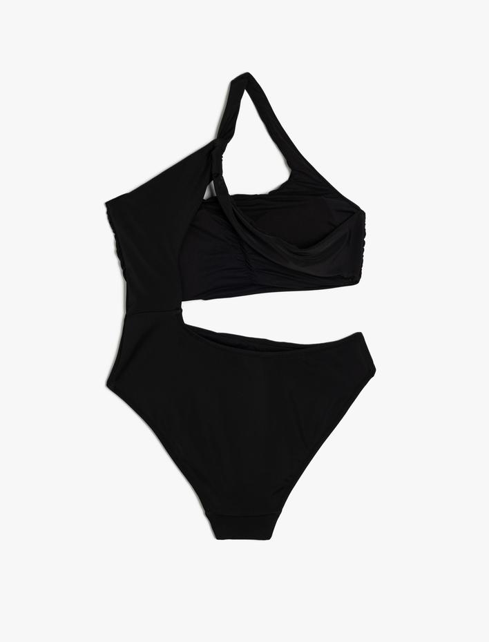  Tek Omuz Mayokini Asimetrik Drape Detaylı