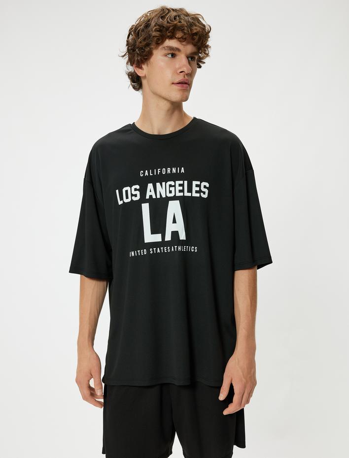  Spor Tişört Oversize Slogan Baskılı Kısa Kollu Bisiklet Yaka