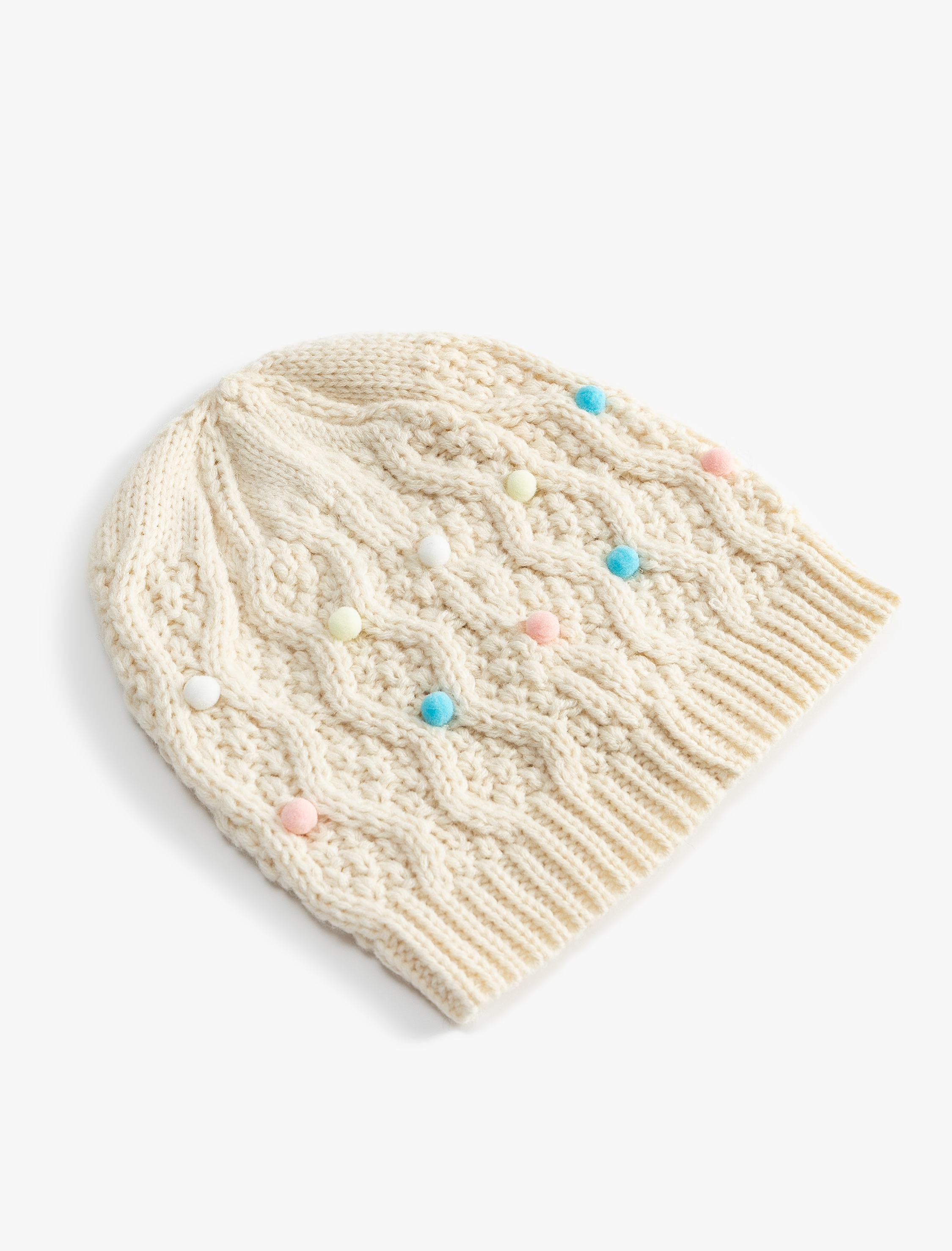  Kız Çocuk Ponpon Detaylı Örgü Bere