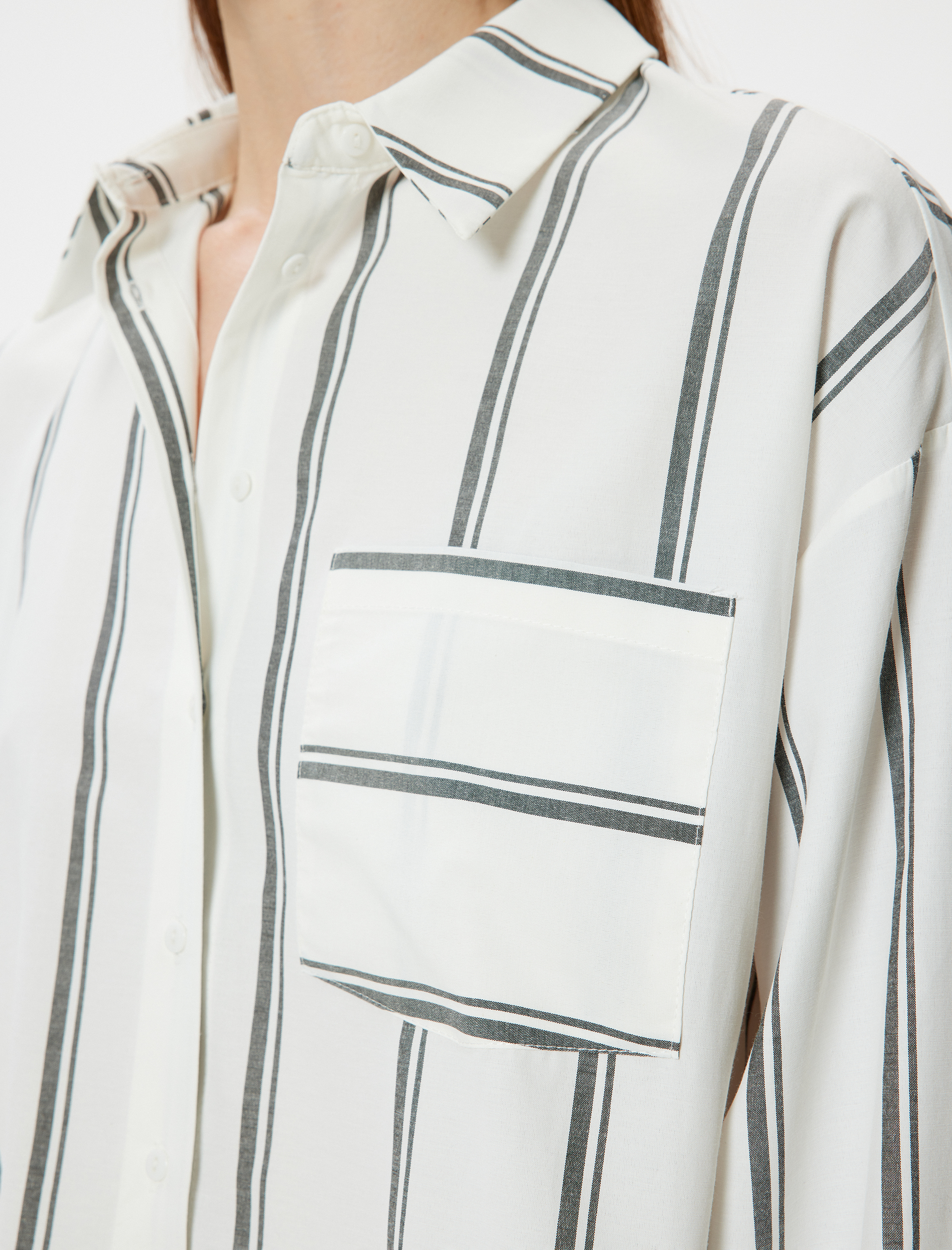   Crop Poplin Gömlek Uzun Kollu Cep Detaylı Pamuklu