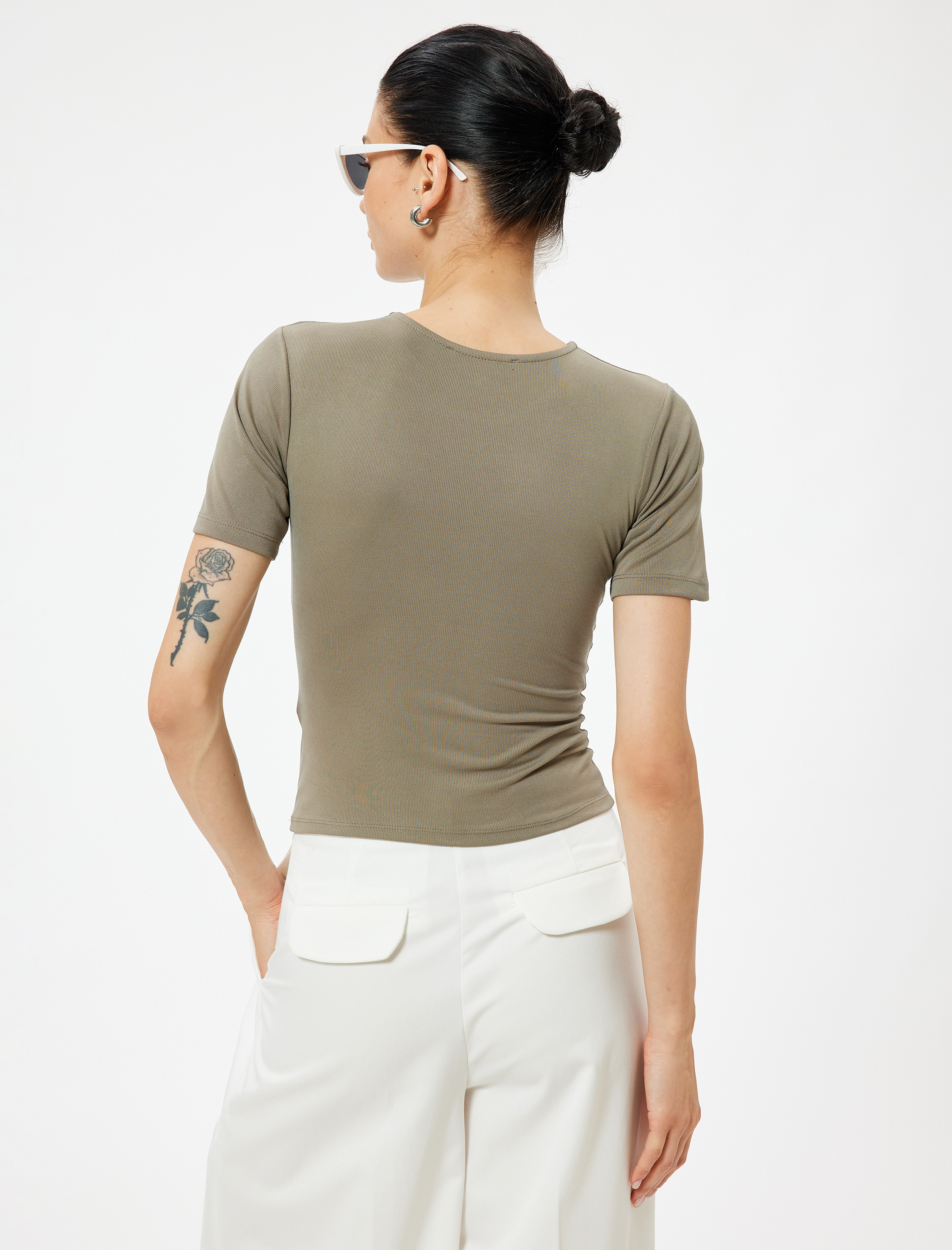   Drapeli Body Kısa Kollu Bisiklet Yaka