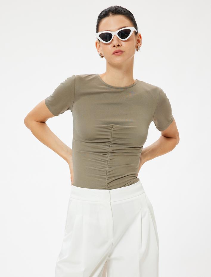  Drapeli Body Kısa Kollu Bisiklet Yaka