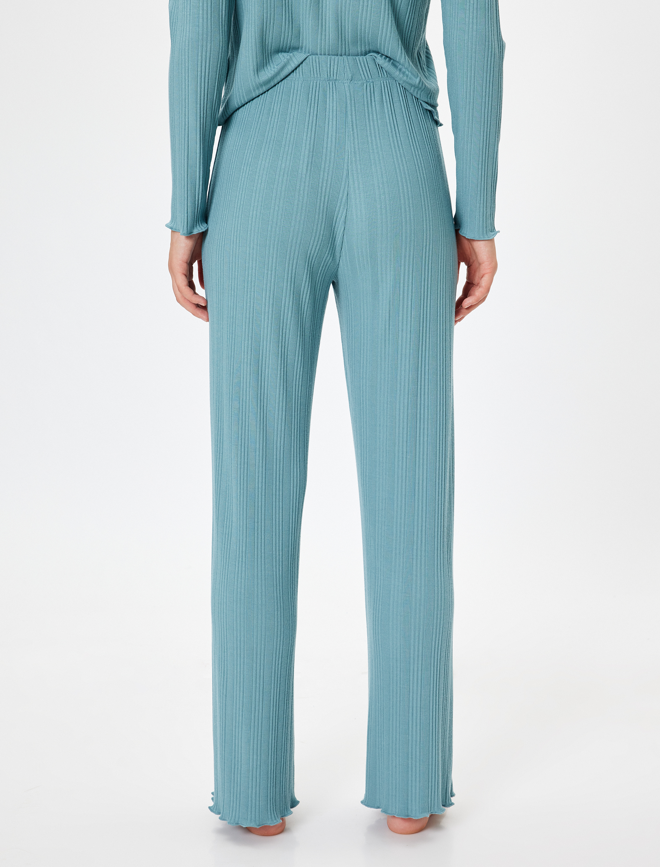   Modal Kumaş Pijama Altı Düz Paça Dokulu Standart Bel Rahat Kalıp