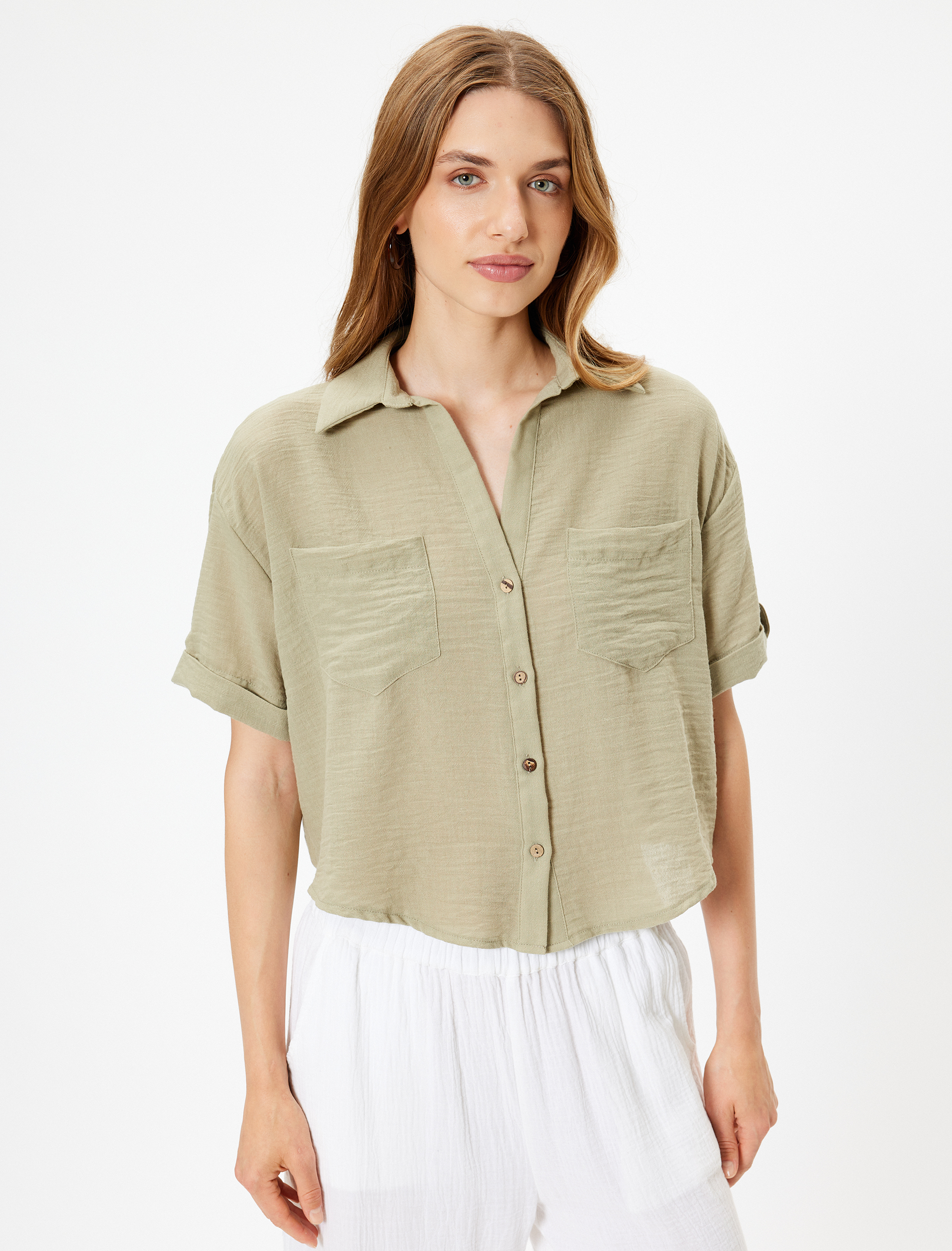 Cepli Gömlek Kısa Kollu Düşük Omuz Klasik Yaka