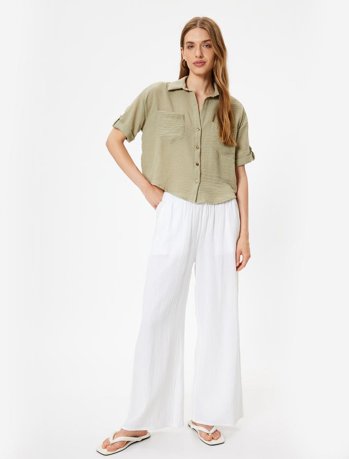  Cepli Gömlek Kısa Kollu Düşük Omuz Klasik Yaka