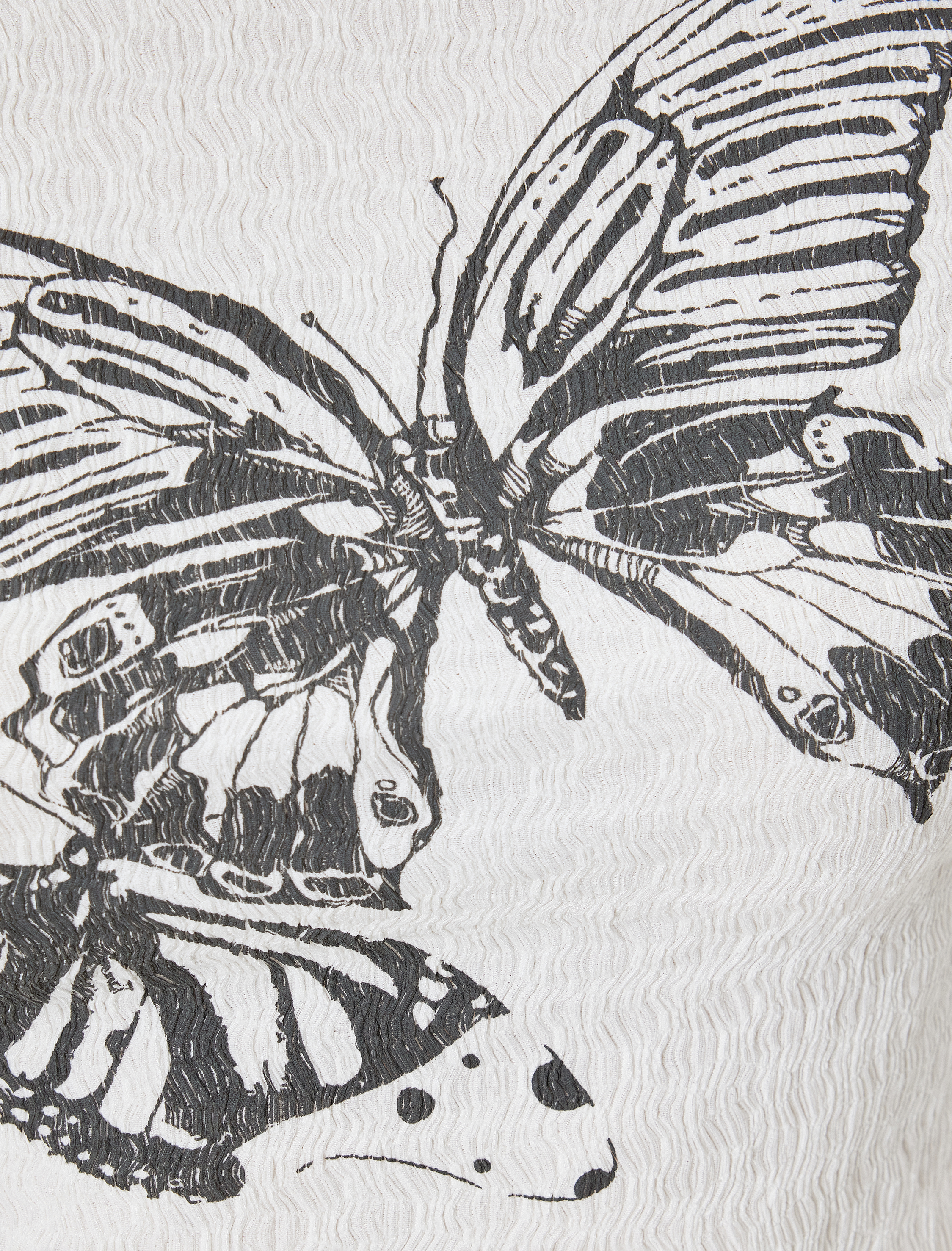   Uzun Kollu Kelebek Baskılı Bisiklet Yaka Slim Fit Tişört Bürümcük