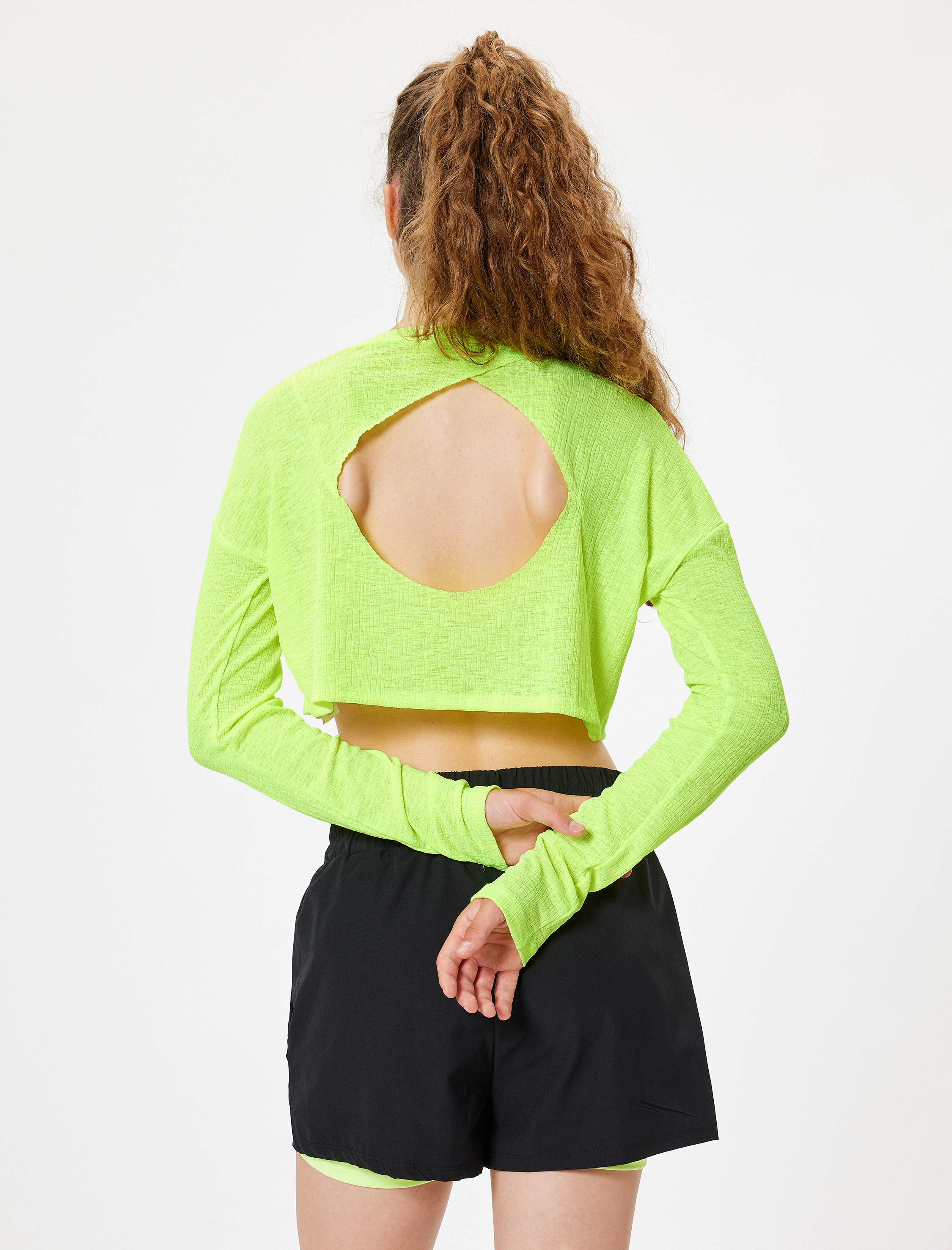   Sırt Detaylı Kaşkorse Uzun Kollu Crop Spor Tişört