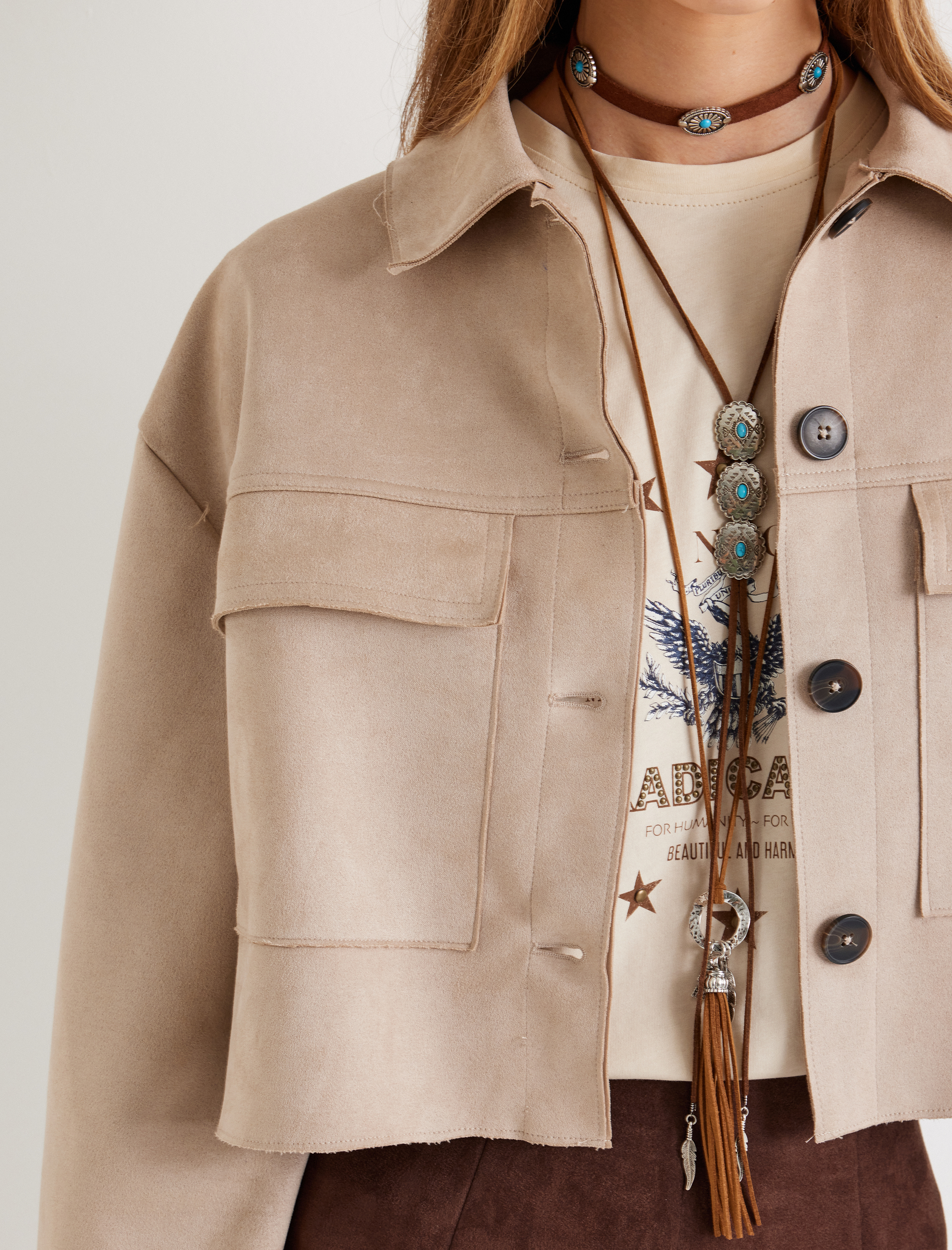 Kapaklı Cep Detaylı Düğmeli Rahat Kalıp Suni Süet Ceket